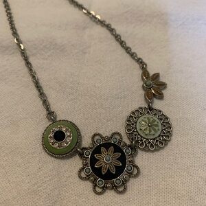 Lia Sophia Floral Pendant Necklace in Black and Green
